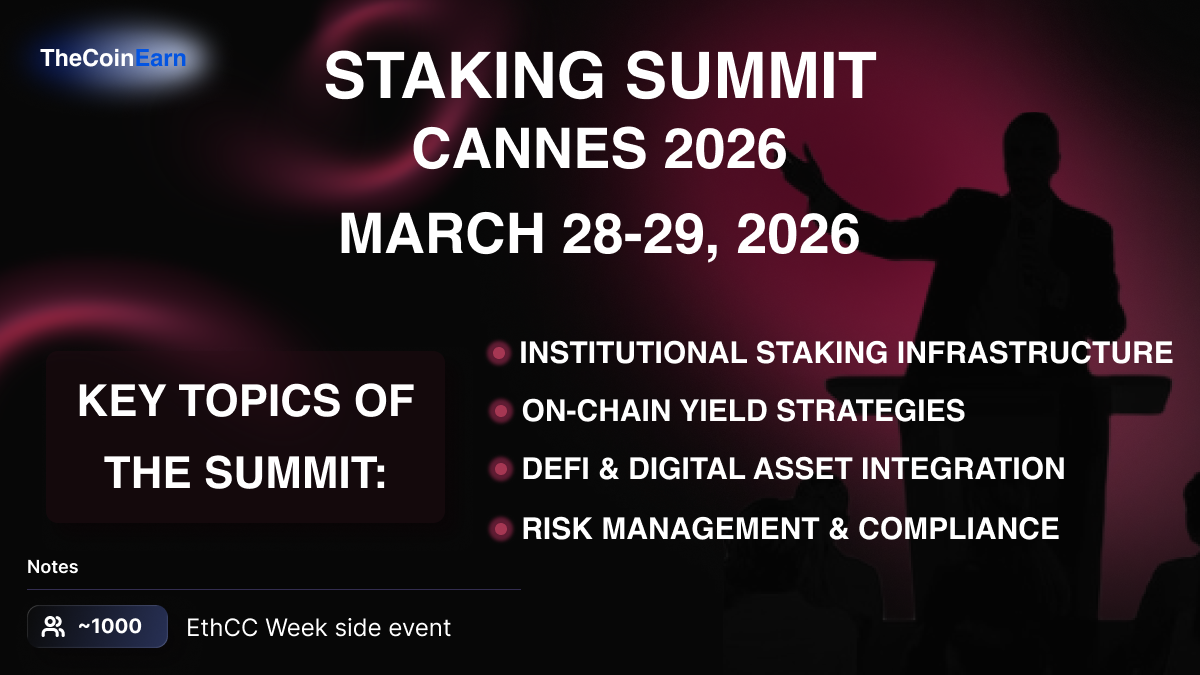 Info for staking summit 2026 in Cannes including date, speakers and key topics.
